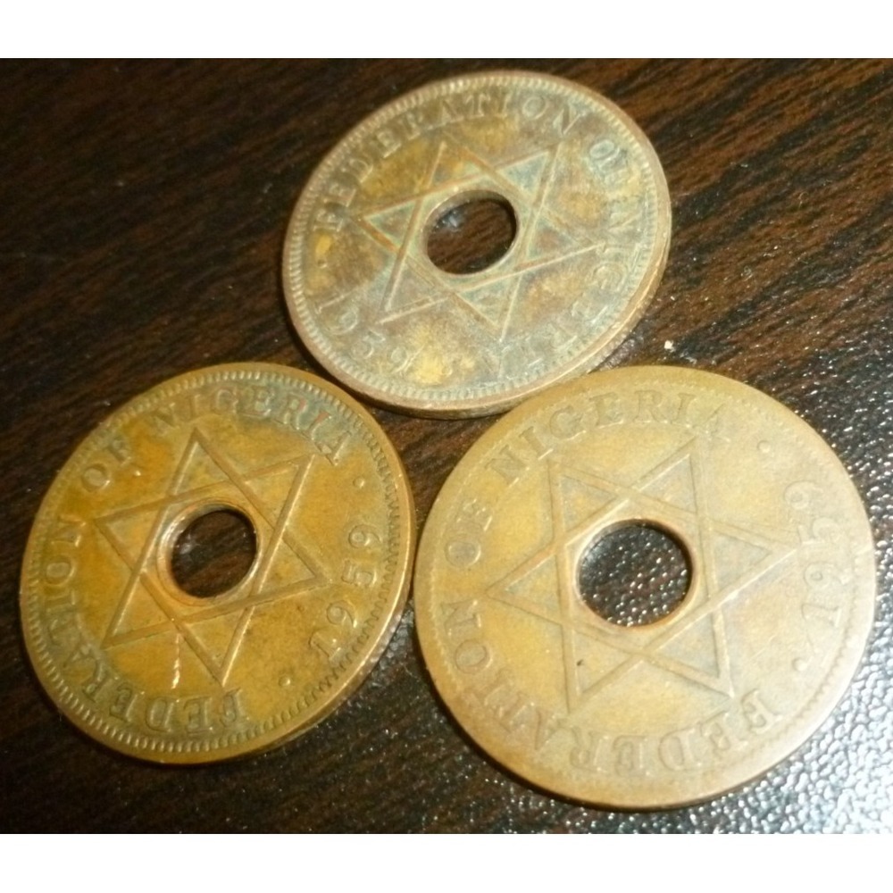 Lot of 3 Vintage 1959 Federation of Nigeria One Penny Coins Queen Elizabeth II